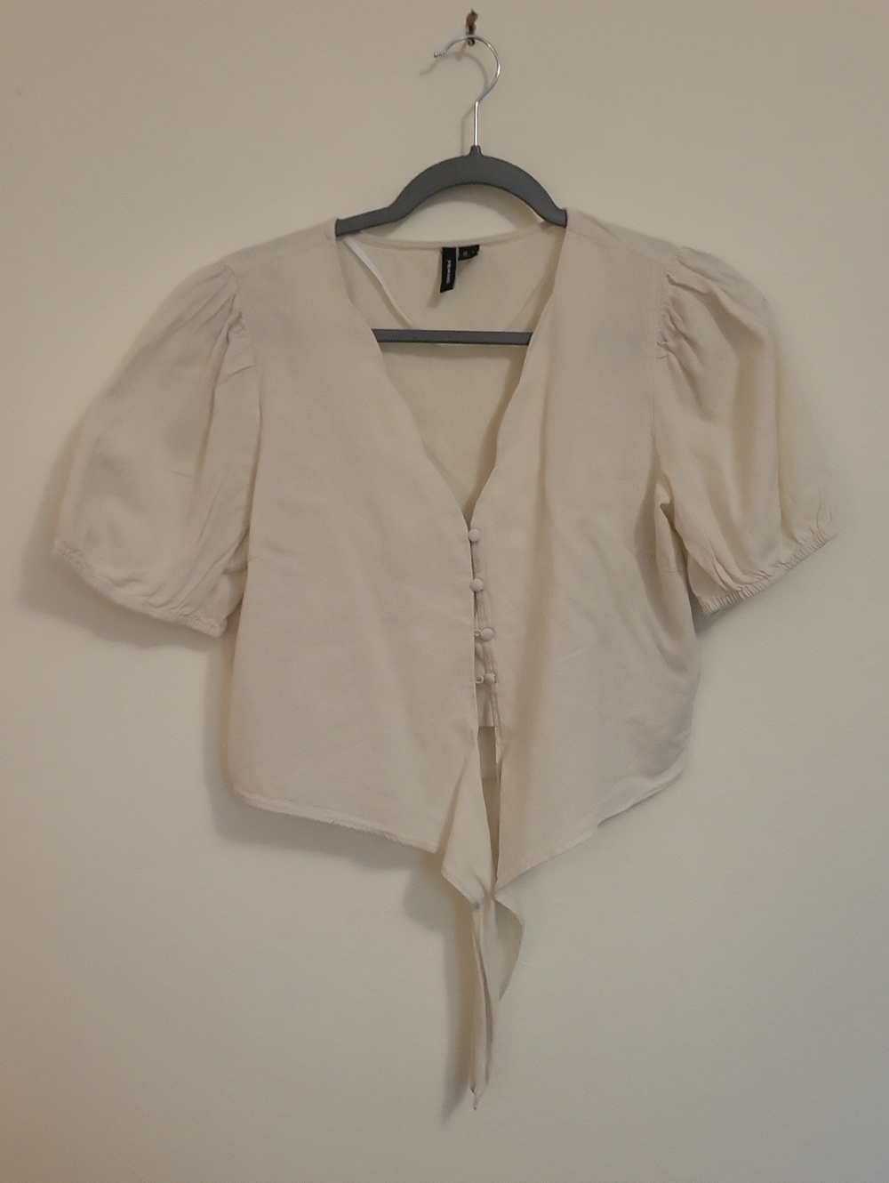 Vero Moda Cream Tie-Front Puff Sleeve Blouse
